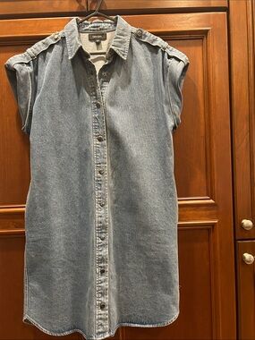 Karen Kane Medium Wash Denim Sleeveless Shirt Dress
